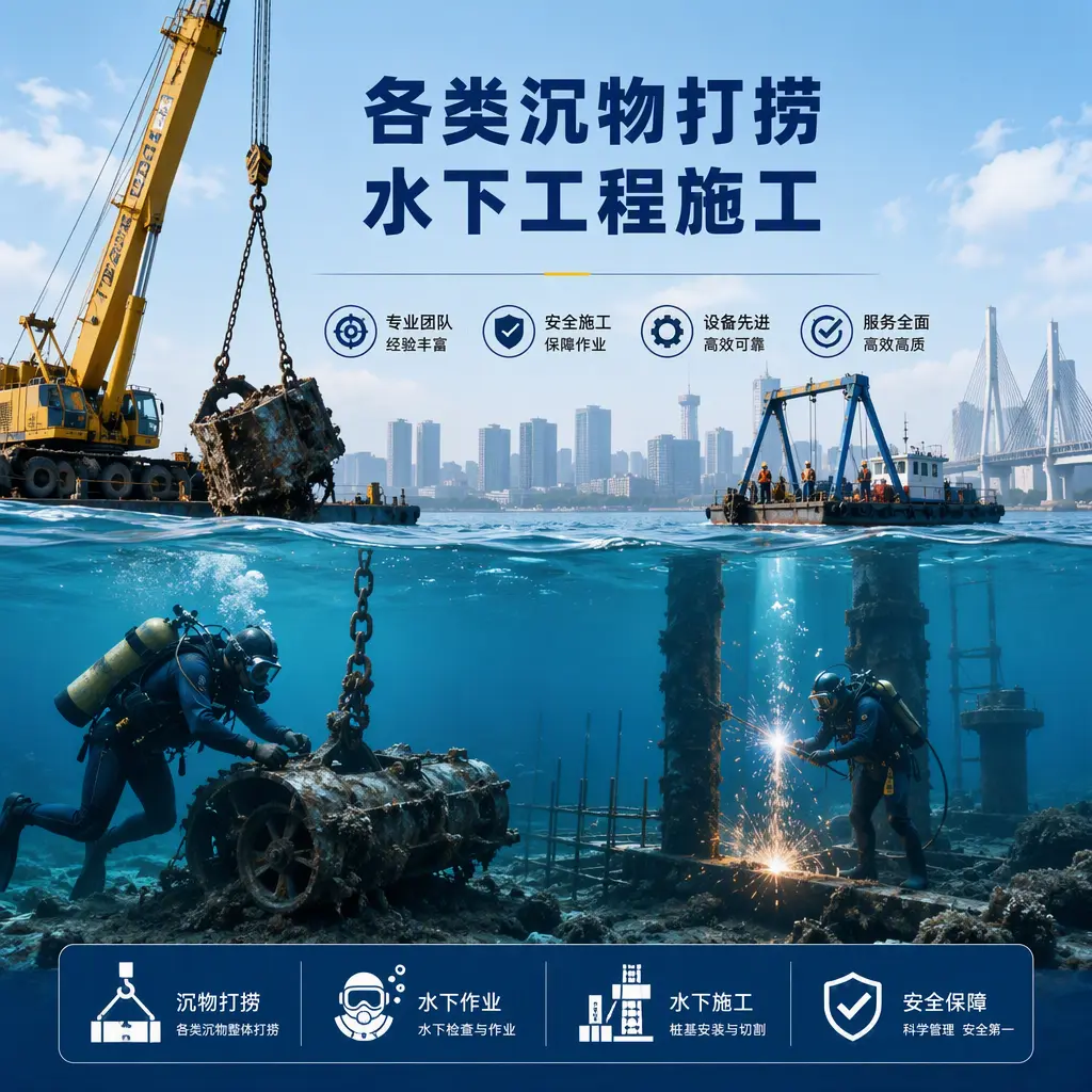 宜城各类沉物打捞,水下工程施工